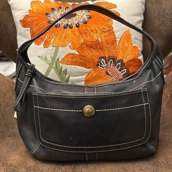 Y2K COACH ERGO LEATHER BRASS 10740 NATURAL COWHIDE 2007 TASSEL RING STUD VGUC - Picture 3 of 14